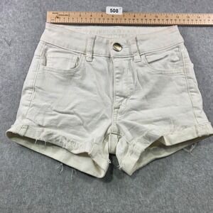 American Eagle Hi-Rise Shortie Off White Denim Frayed Hem Shorts Size 00